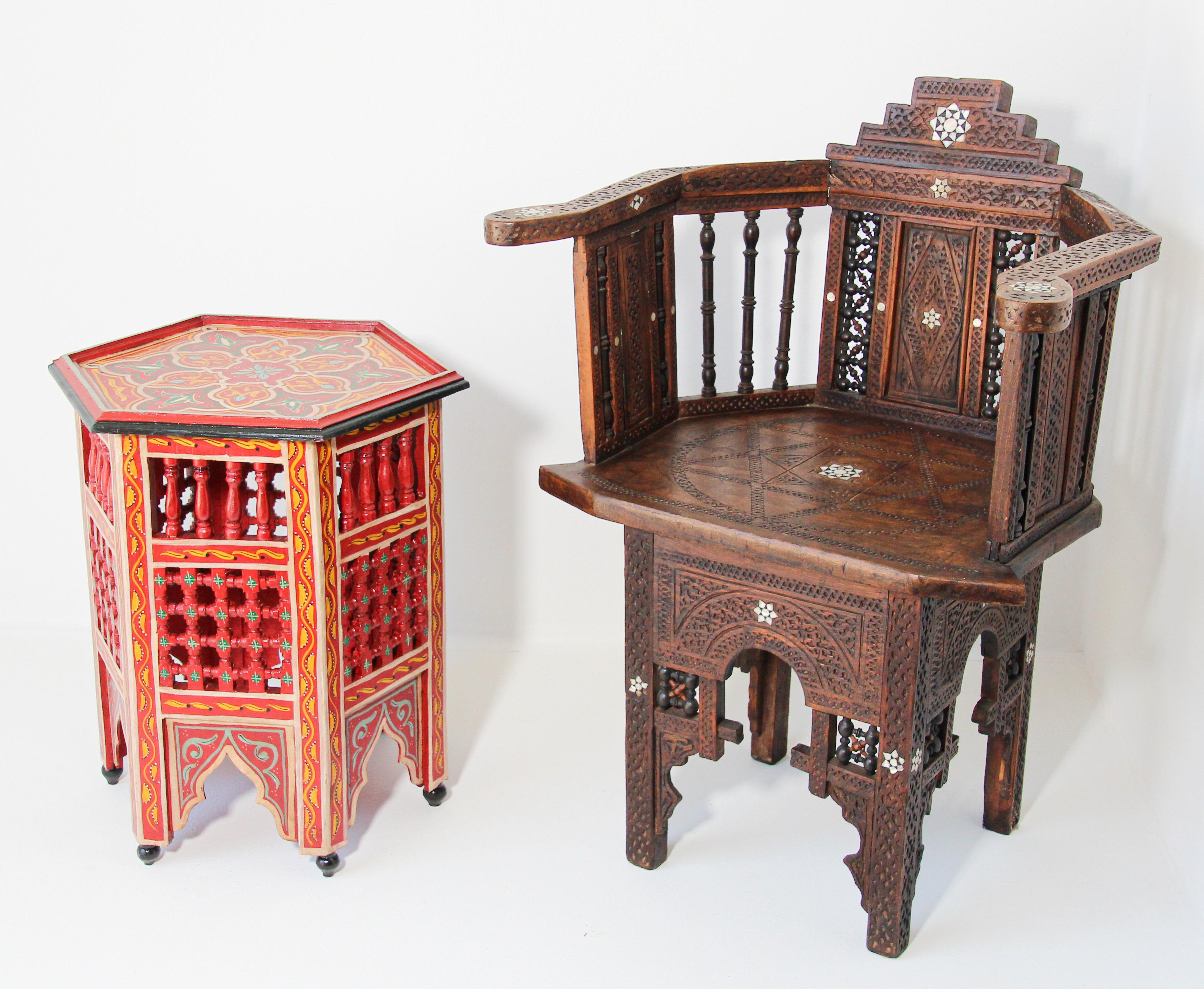Moroccan Hand Painted Side Table in Red 1