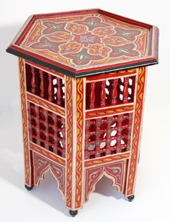 Moroccan Hand Painted Side Table in Red