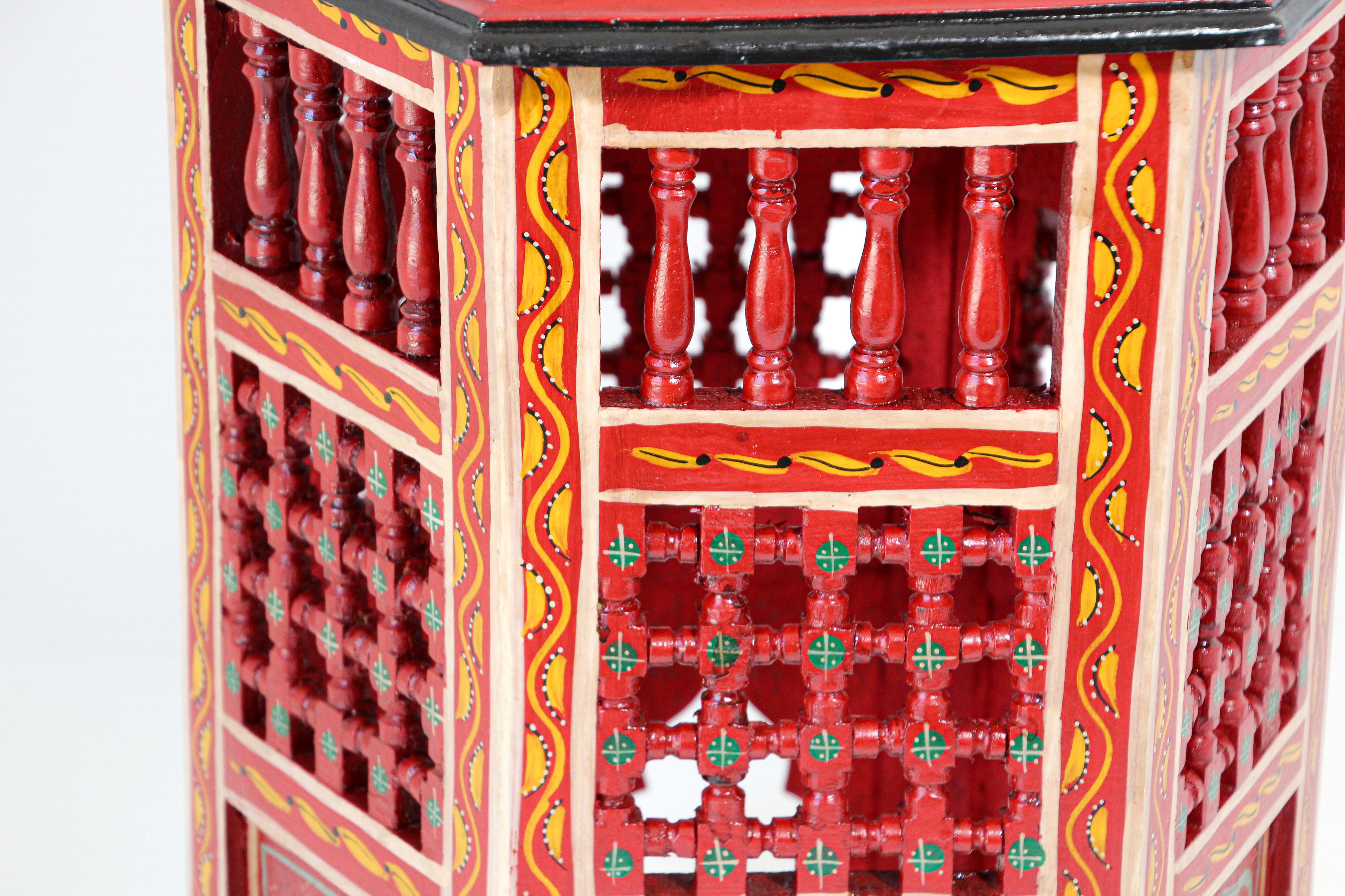 Bohemian Moroccan Hand Painted Side Table in Red