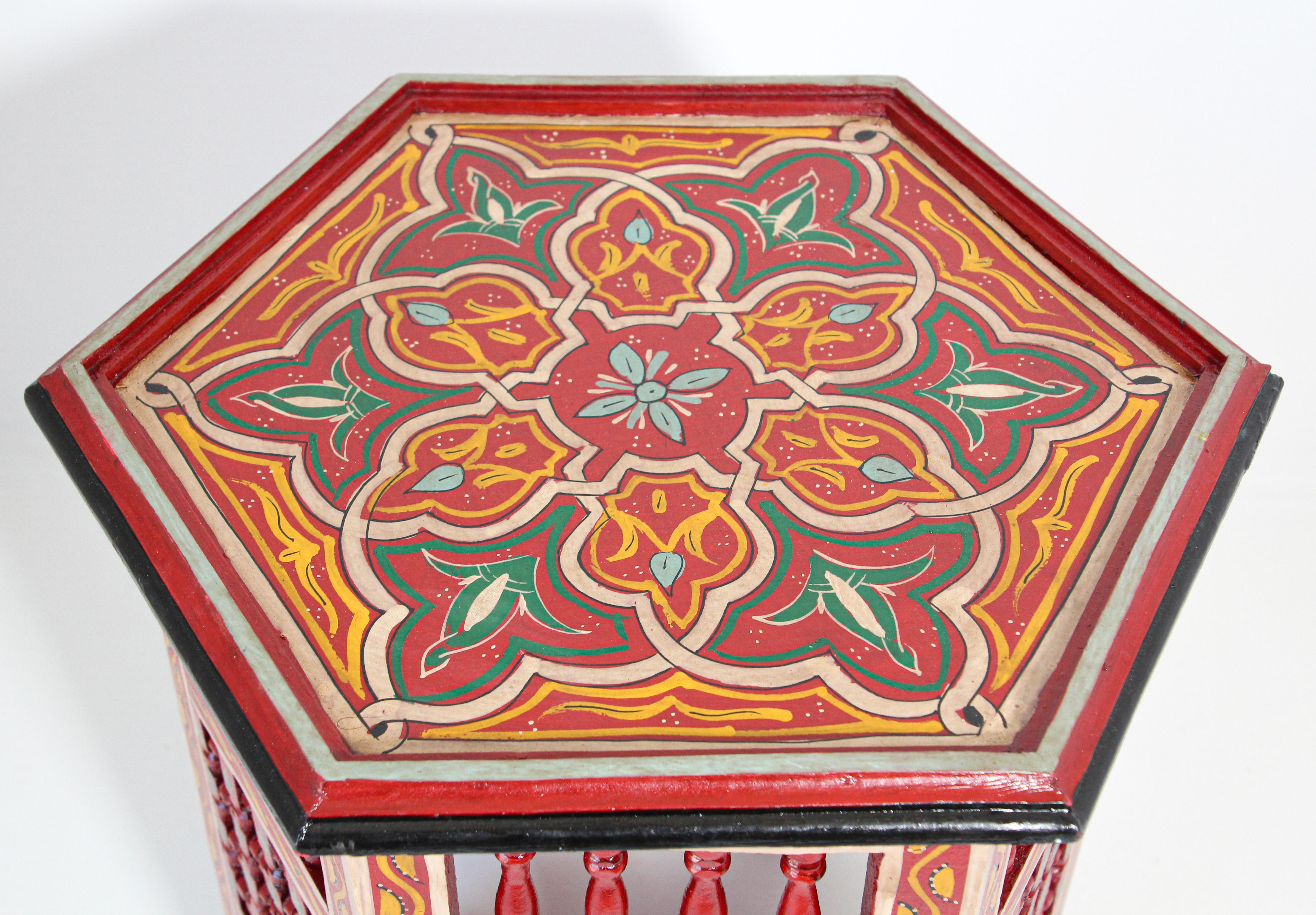 Moroccan Hand Painted Side Table in Red In Good Condition In North Hollywood, CA