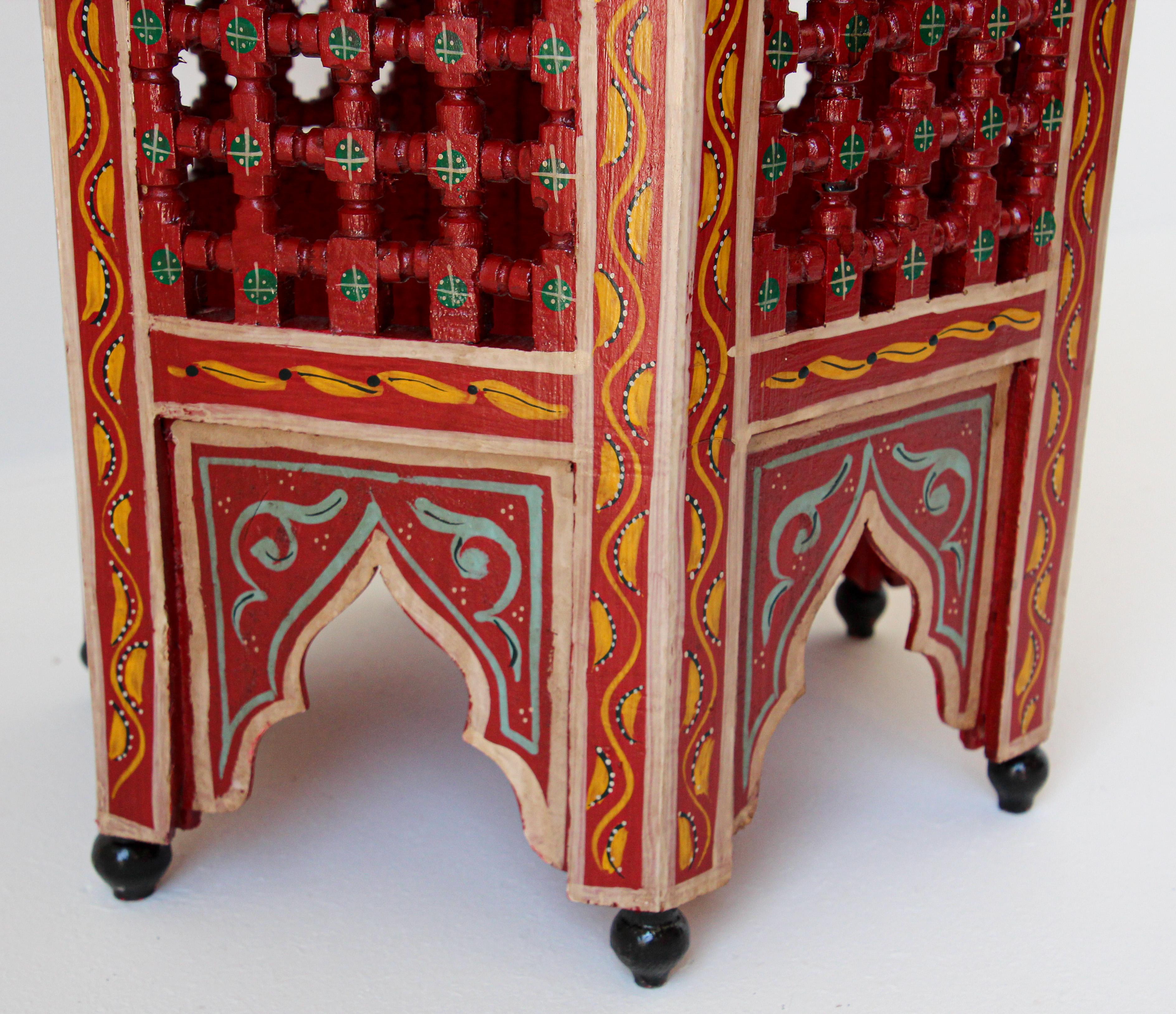 20th Century Moroccan Hand Painted Side Table in Red