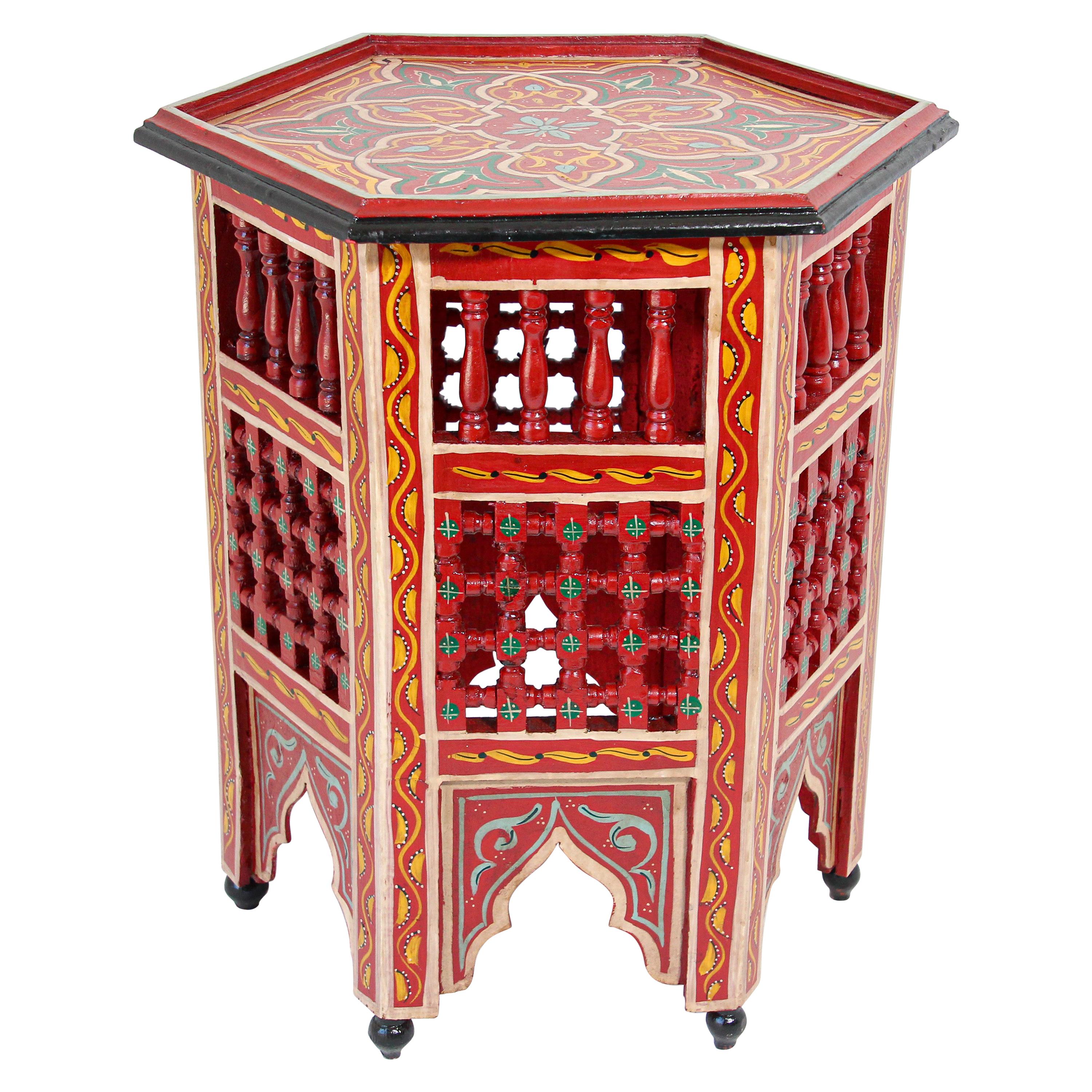 Moroccan Hand Painted Side Table in Red