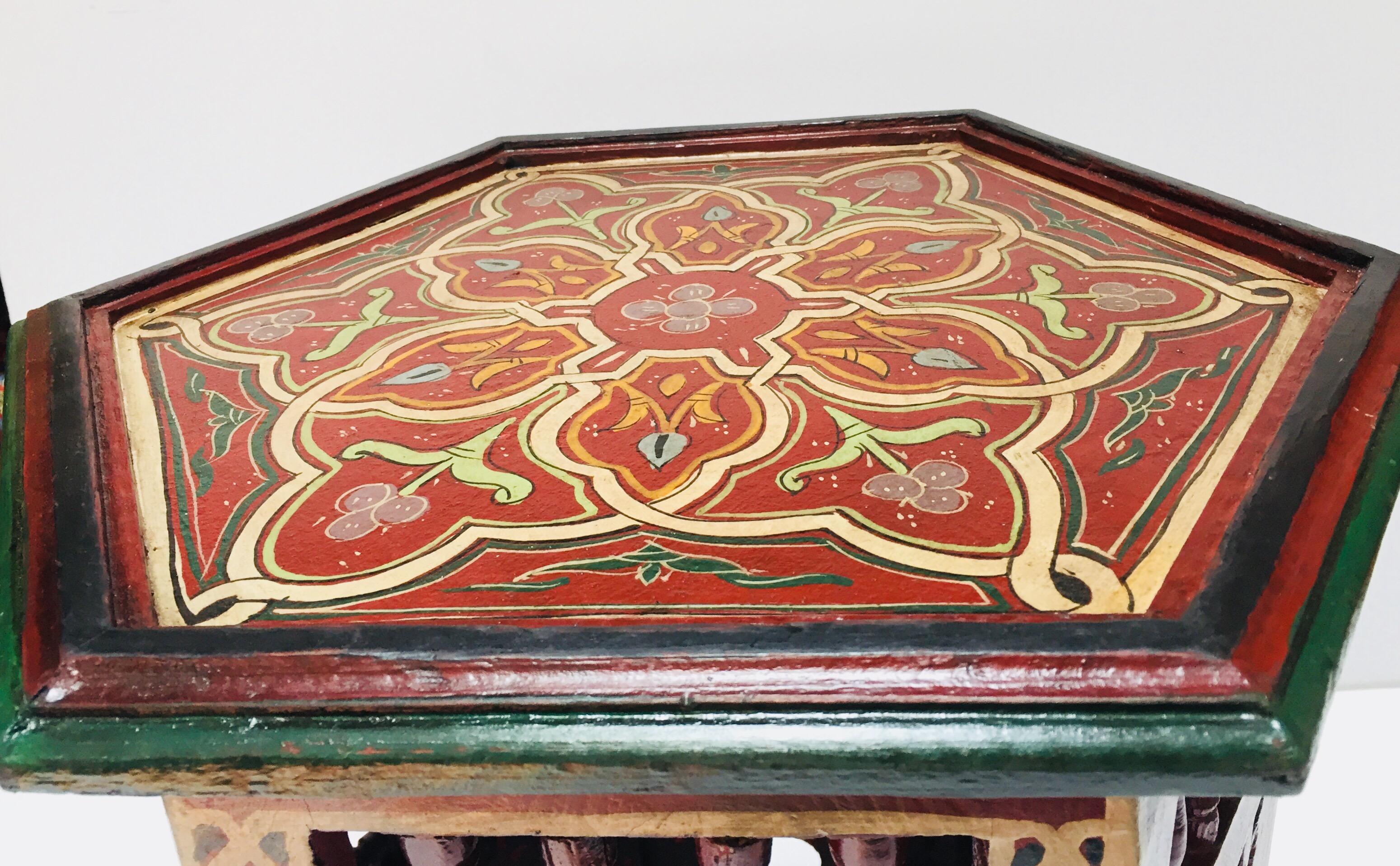 Moroccan Hand-Painted Side Table with Moorish Designs 4