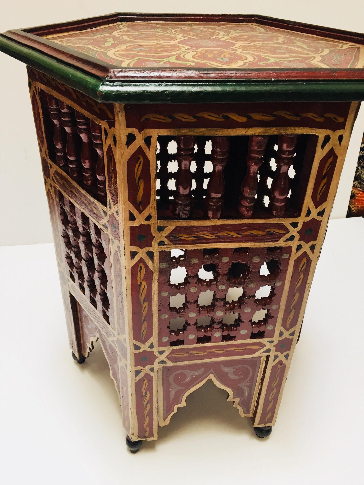 Hand-Crafted Moroccan Hand-Painted Side Table with Moorish Designs