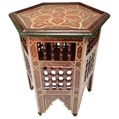 Moroccan Hand-Painted Side Table with Moorish Designs