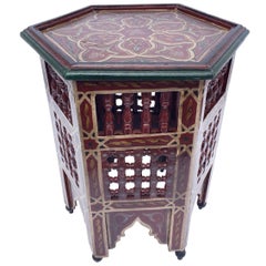 Moroccan Hand-Painted Side Table with Moorish Designs