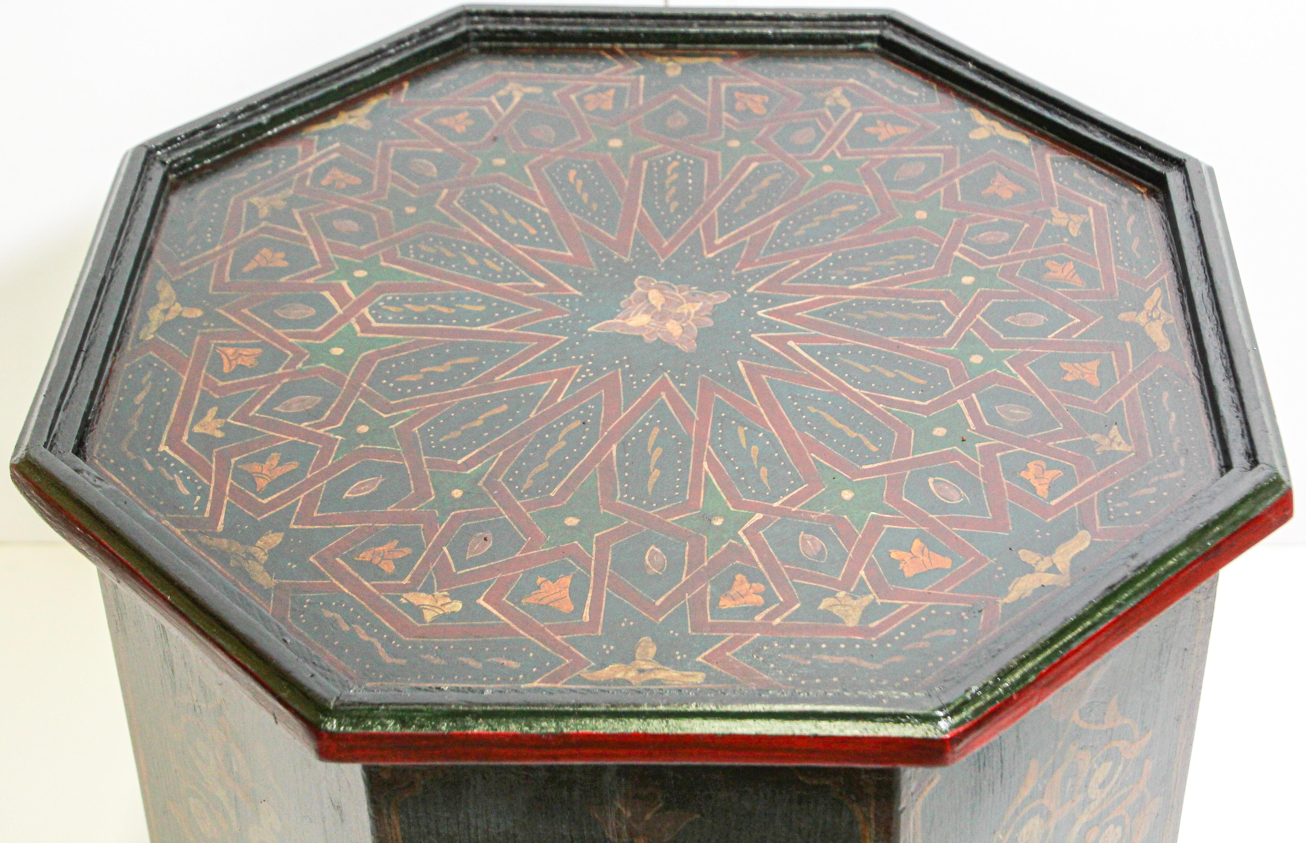 Wood Moroccan Hand Painted Table with Moorish Designs