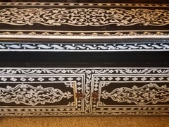 Moroccan Hand-Painted Wooden Media Stand, Black and White