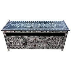 Moroccan Hand-Painted Wooden Media Stand, Black and White