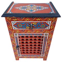 Moroccan Hand Painted Wooden Nightstand, 2