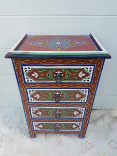 Moroccan Hand Painted Wooden Nightstand, 3
