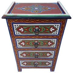 Moroccan Hand Painted Wooden Nightstand, 3