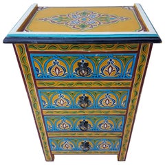 Moroccan Hand Painted Wooden Nightstand, 4