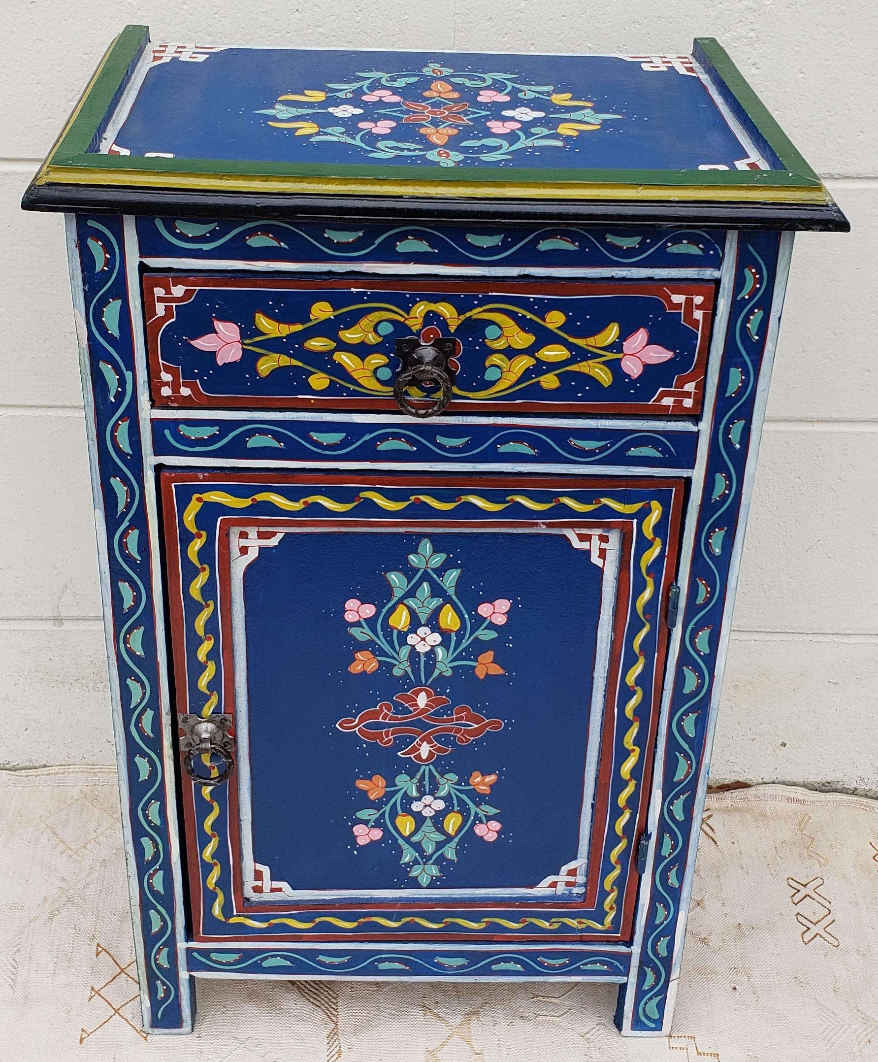 Contemporary Moroccan Hand Painted Wooden Nightstand, 6