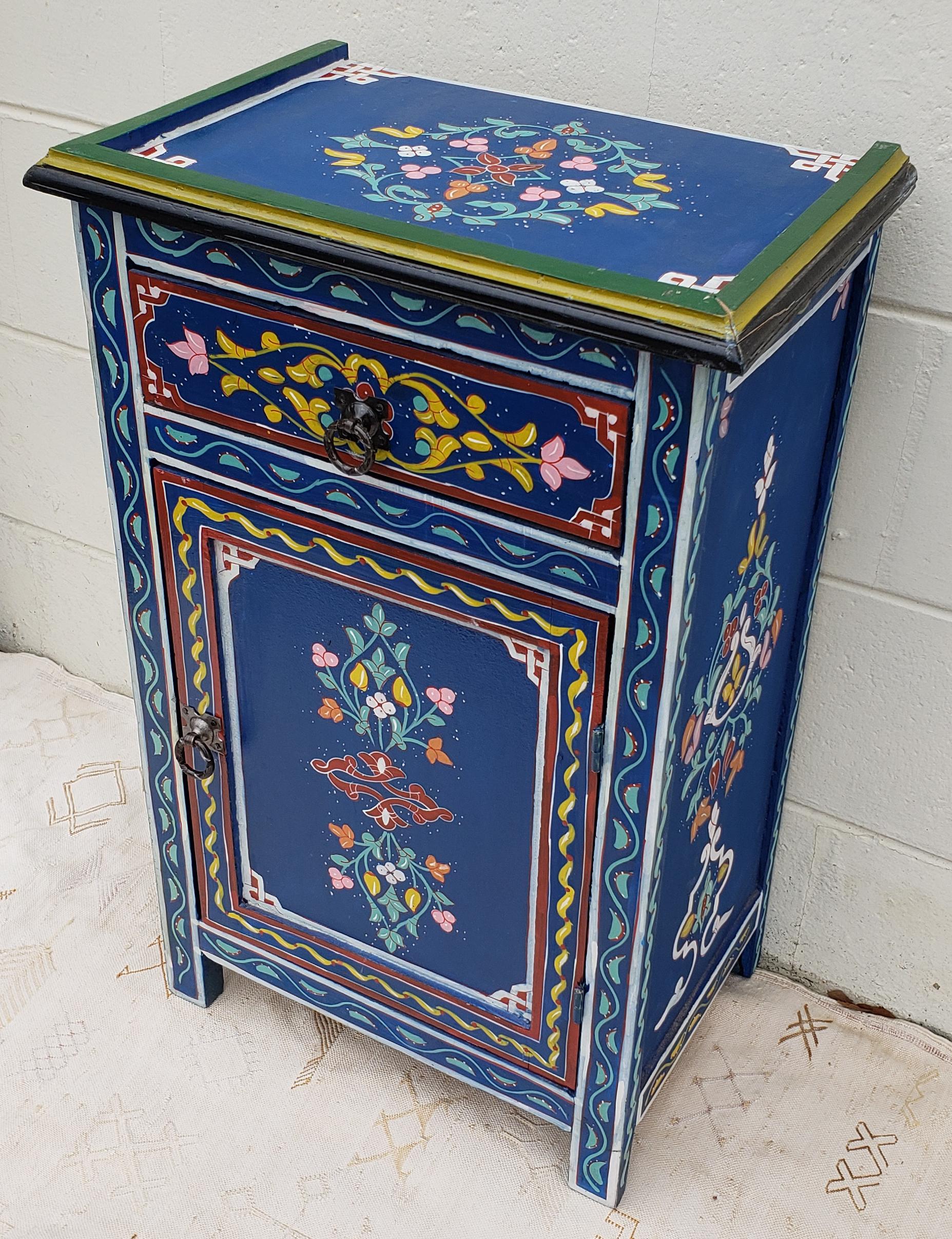 Moroccan Hand Painted Wooden Nightstand, 6 1