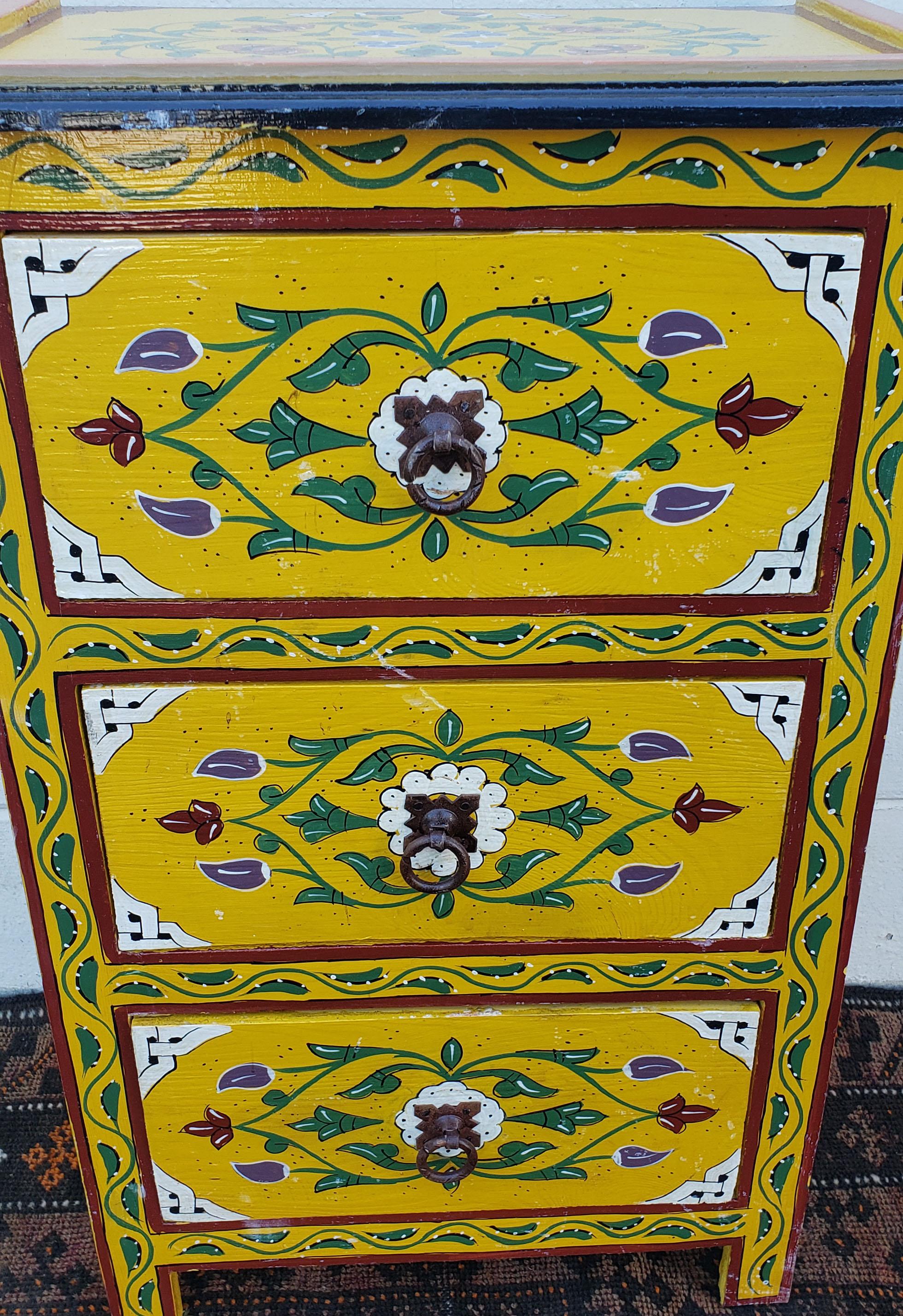 Hand-Painted Moroccan Hand Painted Wooden Nightstand, MAR1LM23