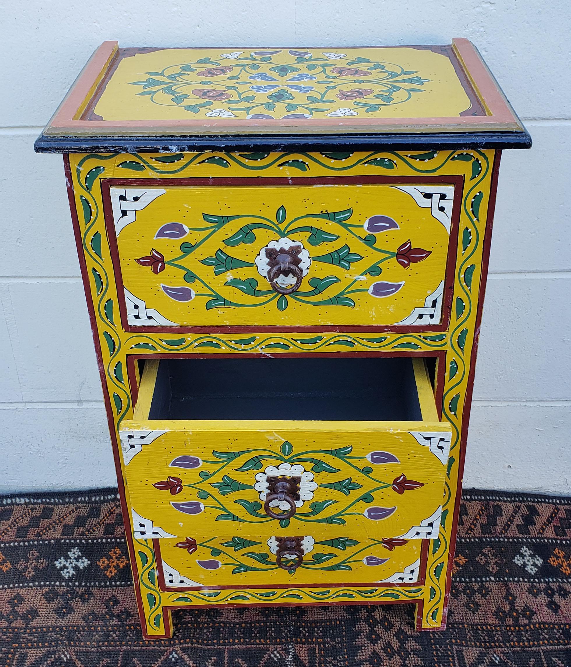 Contemporary Moroccan Hand Painted Wooden Nightstand, MAR1LM23