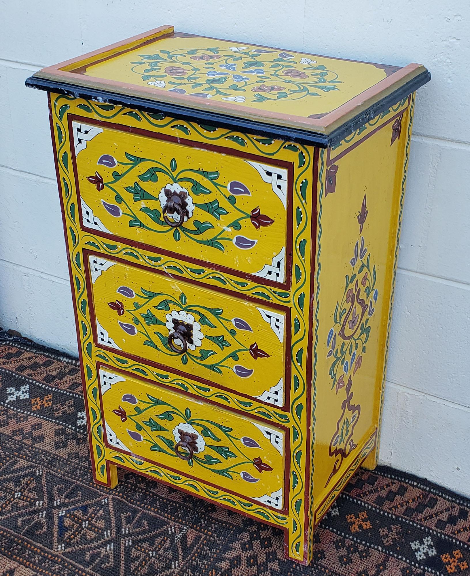 Moroccan Hand Painted Wooden Nightstand, MAR1LM23 1