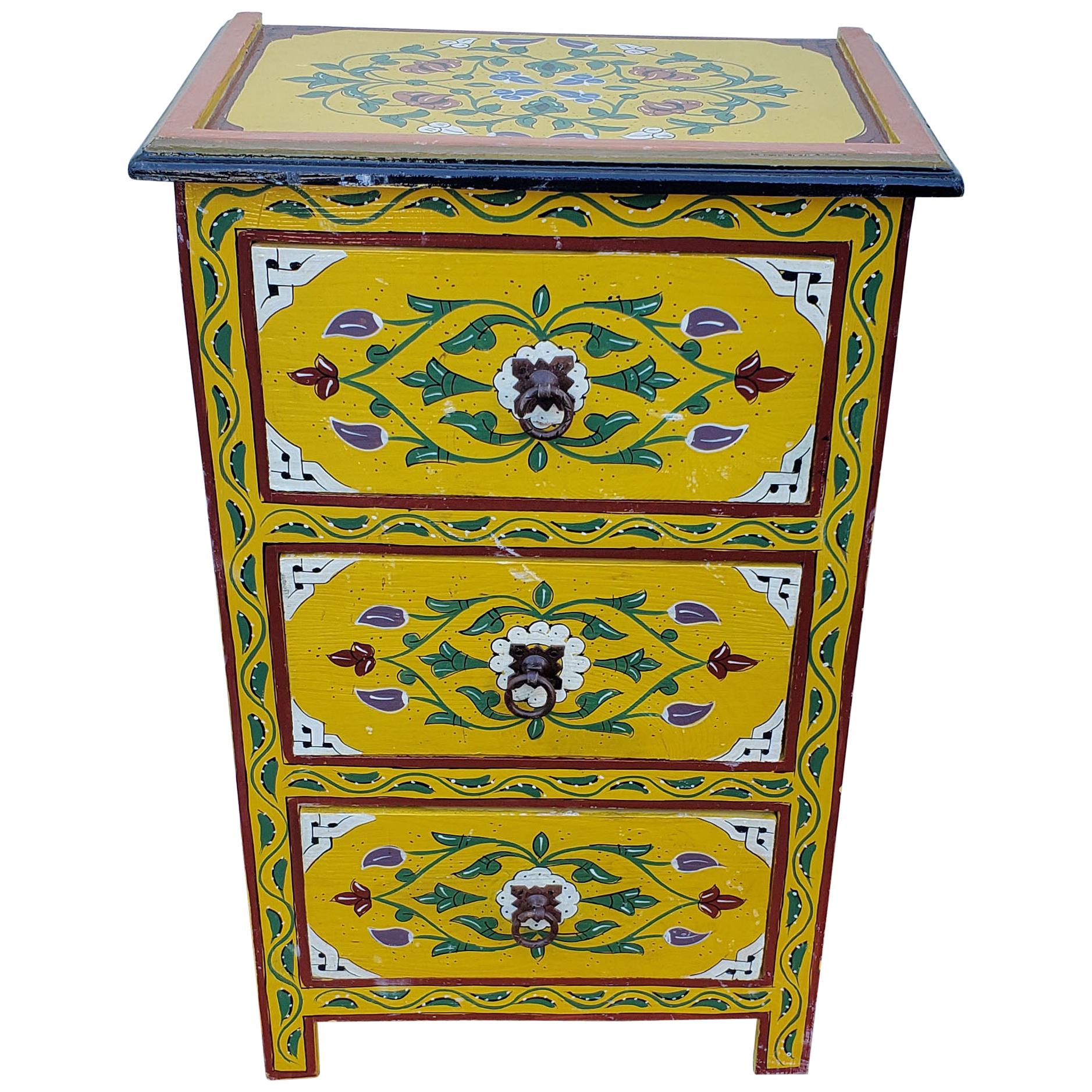 Moroccan Hand Painted Wooden Nightstand, MAR1LM23
