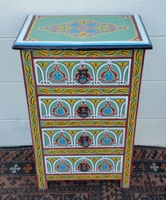 Moroccan Hand Painted Wooden Nightstand, MAR2LM23