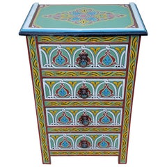 Moroccan Hand Painted Wooden Nightstand, MAR2LM23