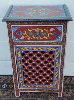 Moroccan Hand Painted Wooden Nightstand, MAR3LM23