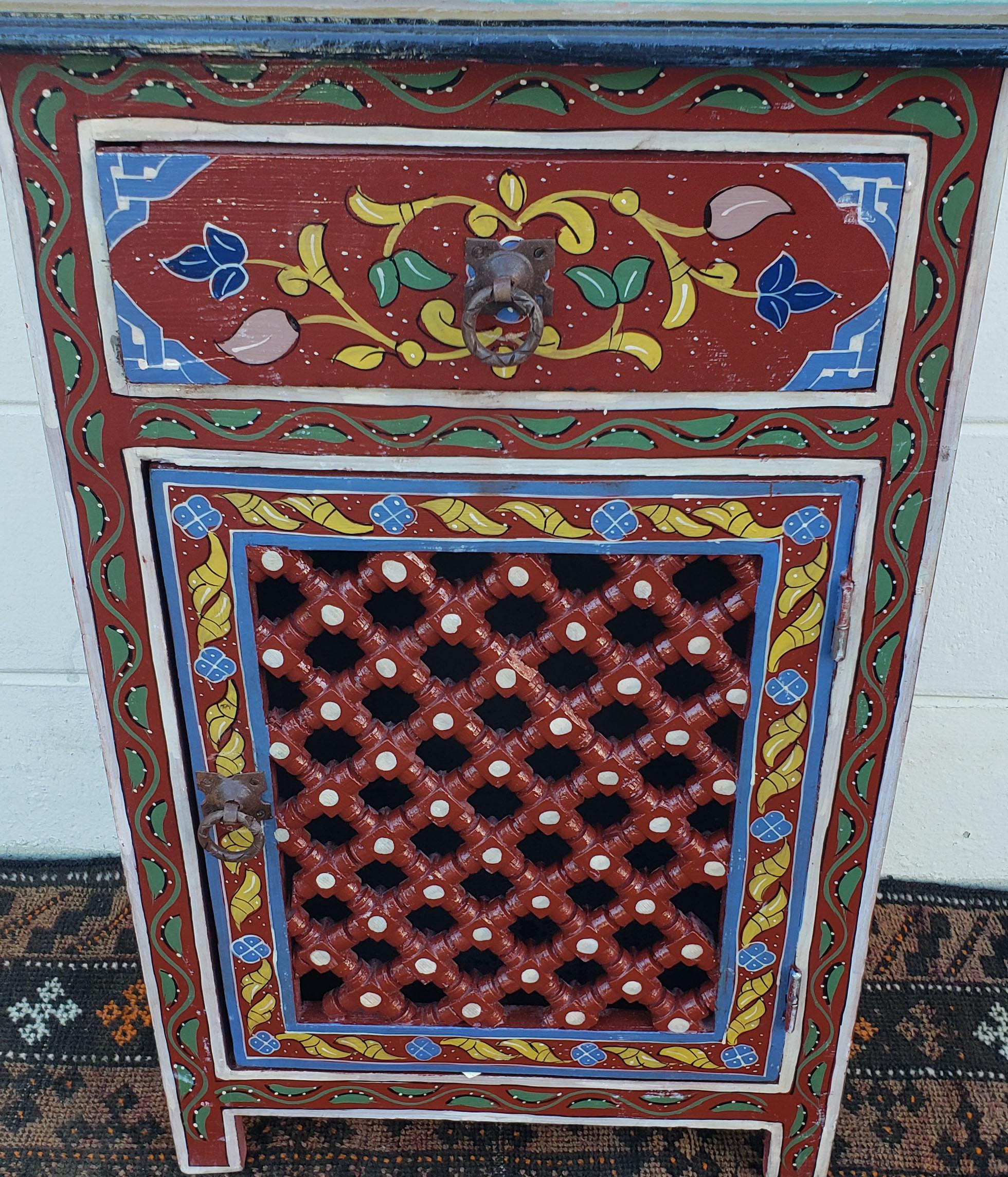 Hand-Painted Moroccan Hand Painted Wooden Nightstand, MAR3LM23 For Sale