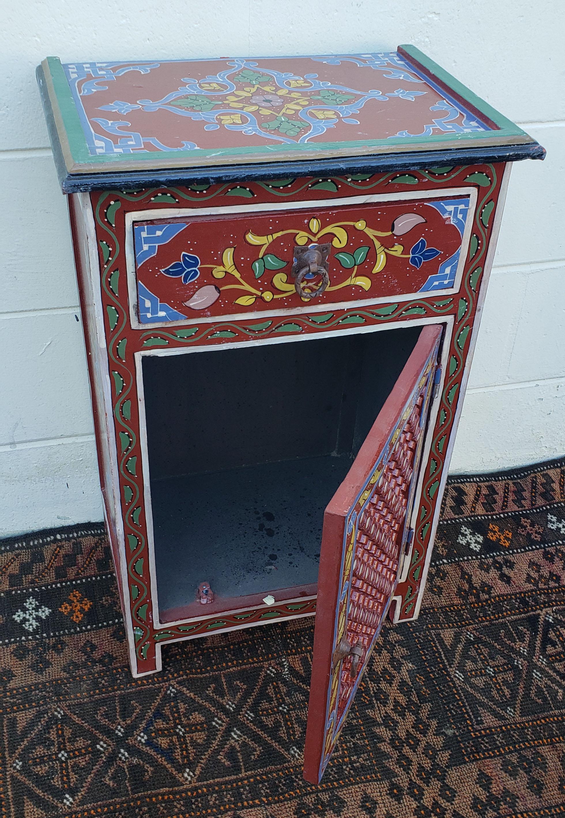 Contemporary Moroccan Hand Painted Wooden Nightstand, MAR3LM23 For Sale