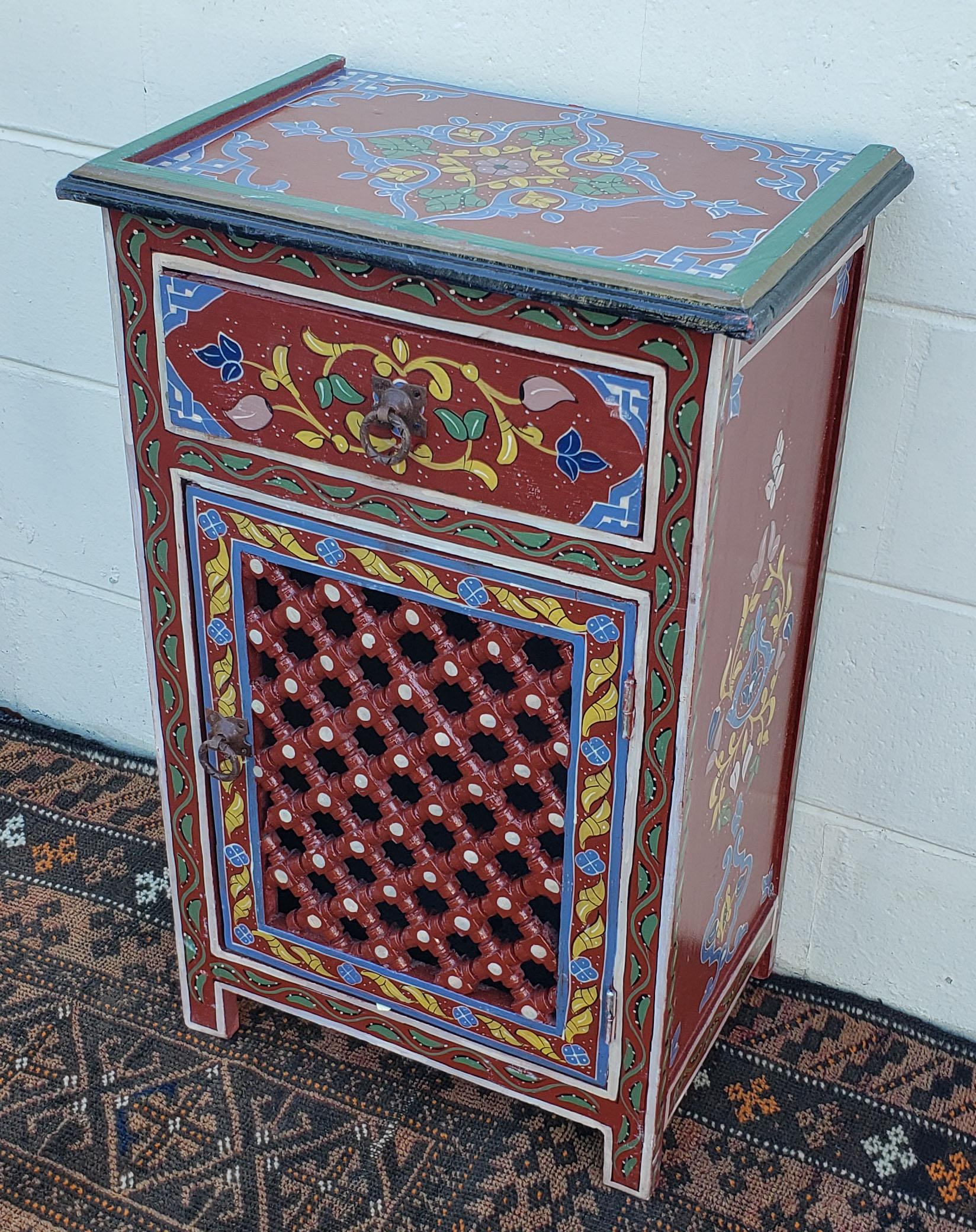 Moroccan Hand Painted Wooden Nightstand, MAR3LM23 For Sale 1