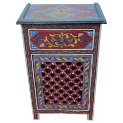 Moroccan Hand Painted Wooden Nightstand, MAR3LM23