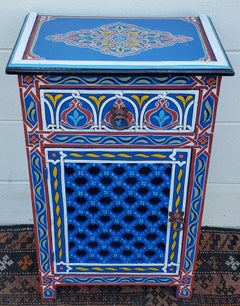 Moroccan Hand Painted Wooden Nightstand, MAR5LM23