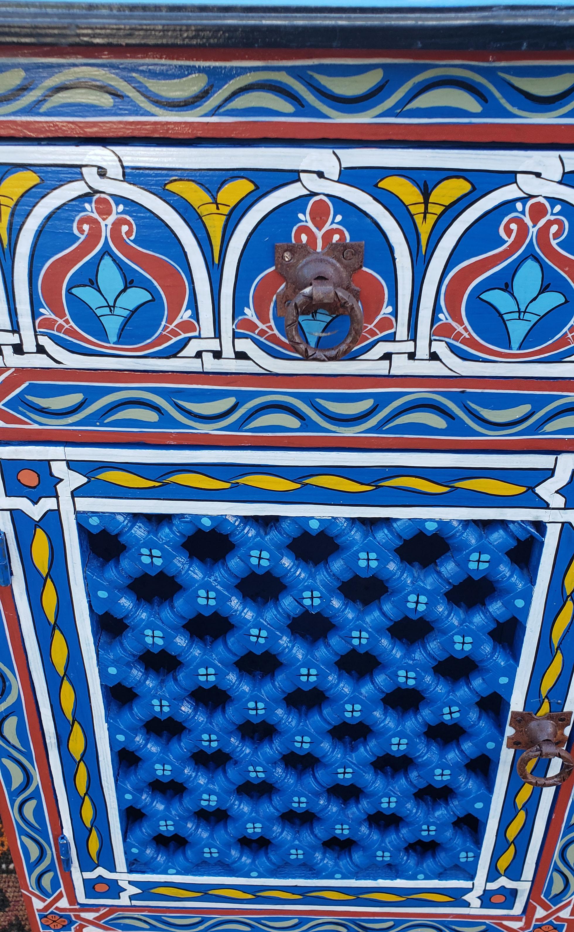 Hand-Painted Moroccan Hand Painted Wooden Nightstand, MAR5LM23 For Sale