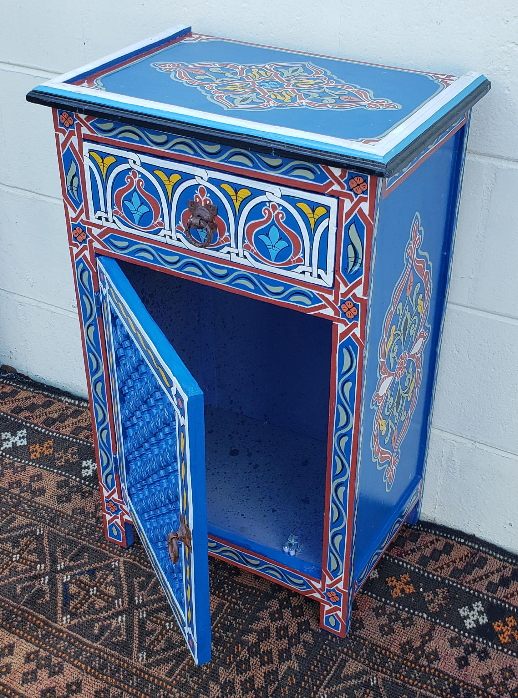 Contemporary Moroccan Hand Painted Wooden Nightstand, MAR5LM23 For Sale