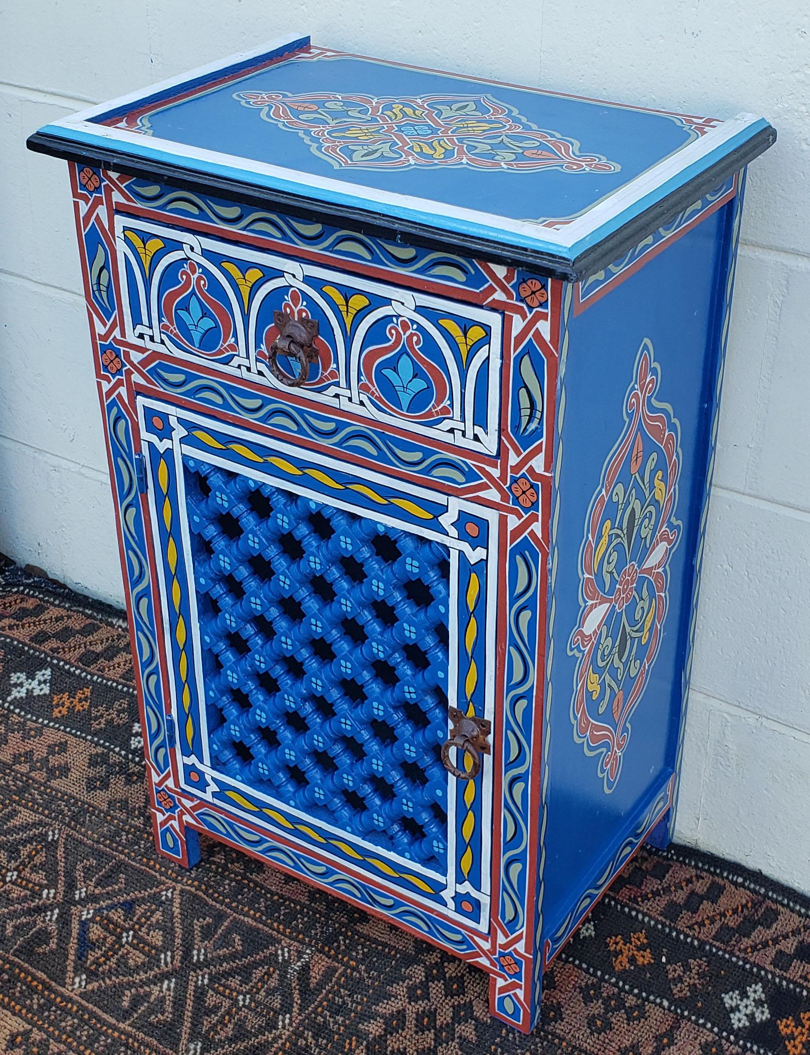 Moroccan Hand Painted Wooden Nightstand, MAR5LM23 For Sale 1