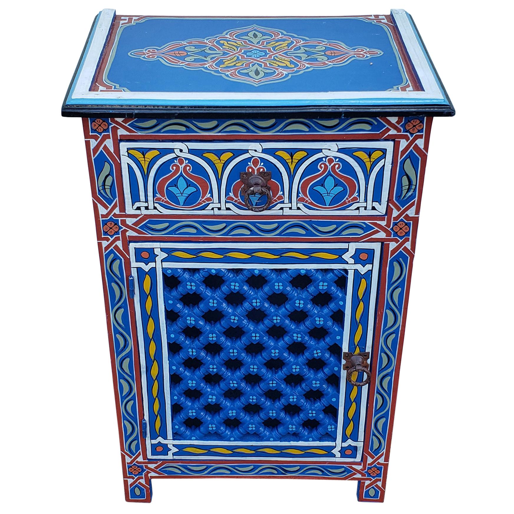 Moroccan Hand Painted Wooden Nightstand, MAR5LM23 For Sale