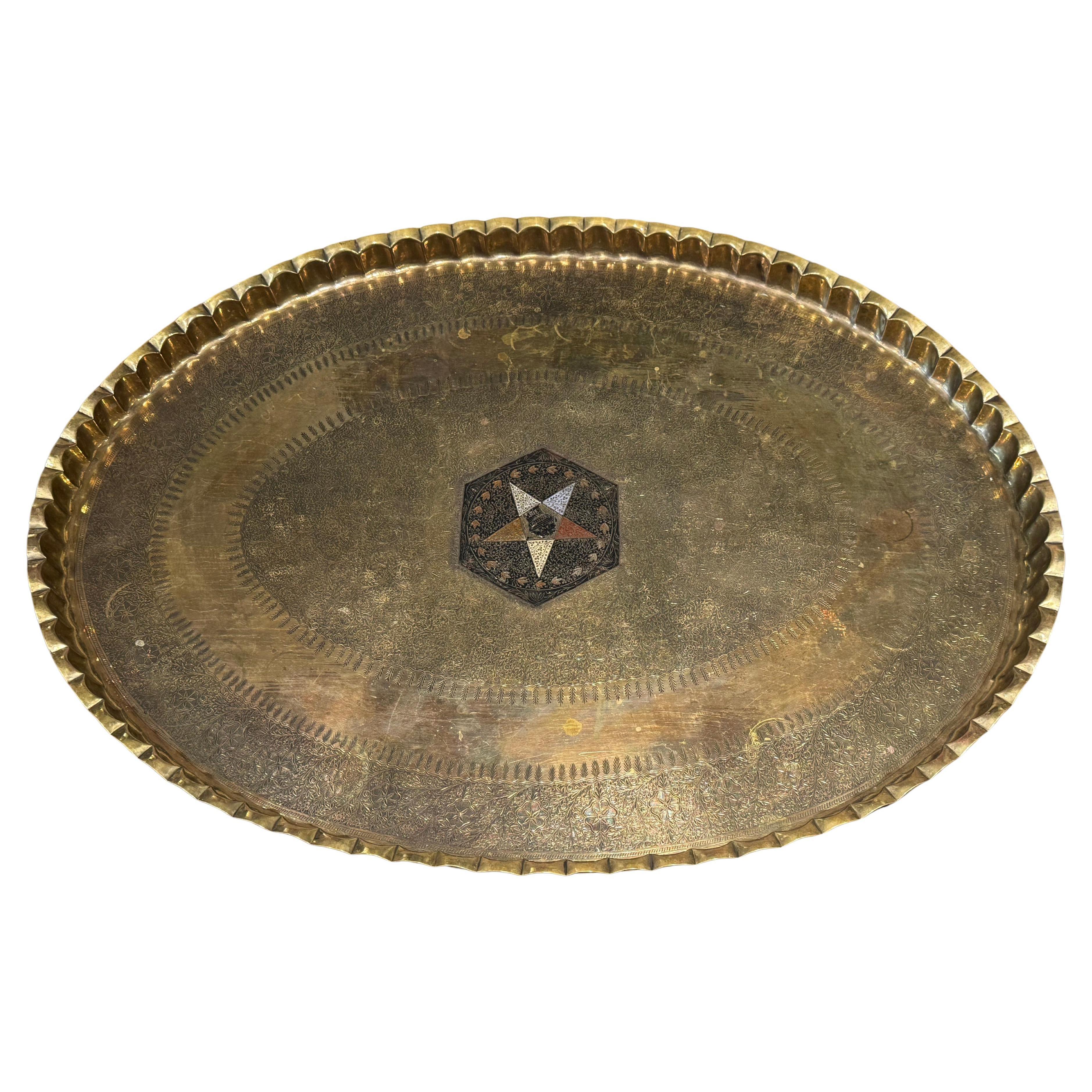 Moorish Moroccan Hand Texted Brass Coffee Table, Circa 1930  For Sale