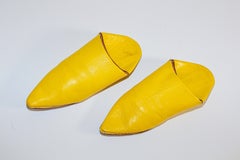 Moroccan Hand Tooled Yellow Leather Slippers Pointed Shoes
