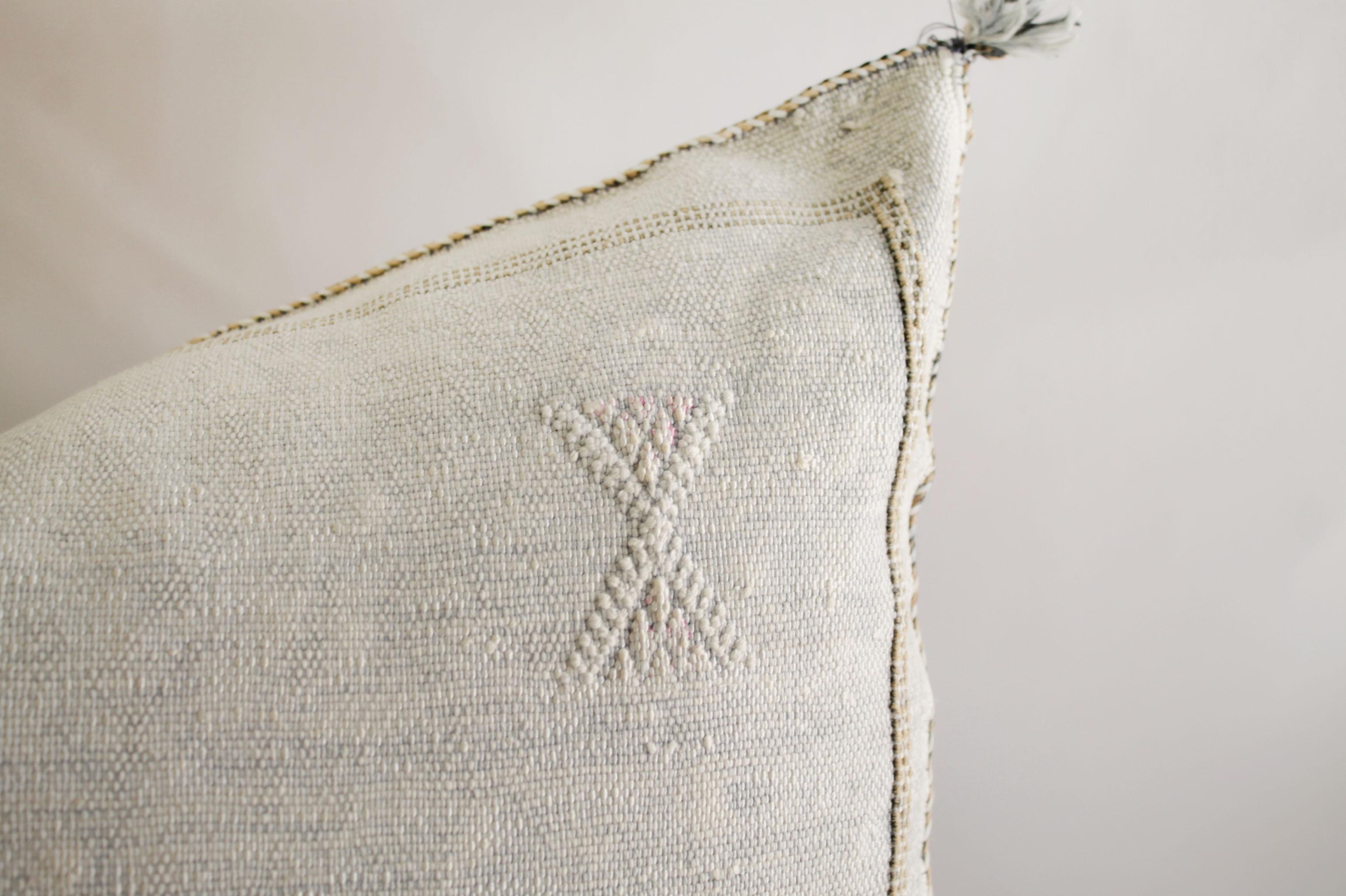 Hand-Woven Moroccan Handwoven Cactus Silk Pillow with Diamond Pattern