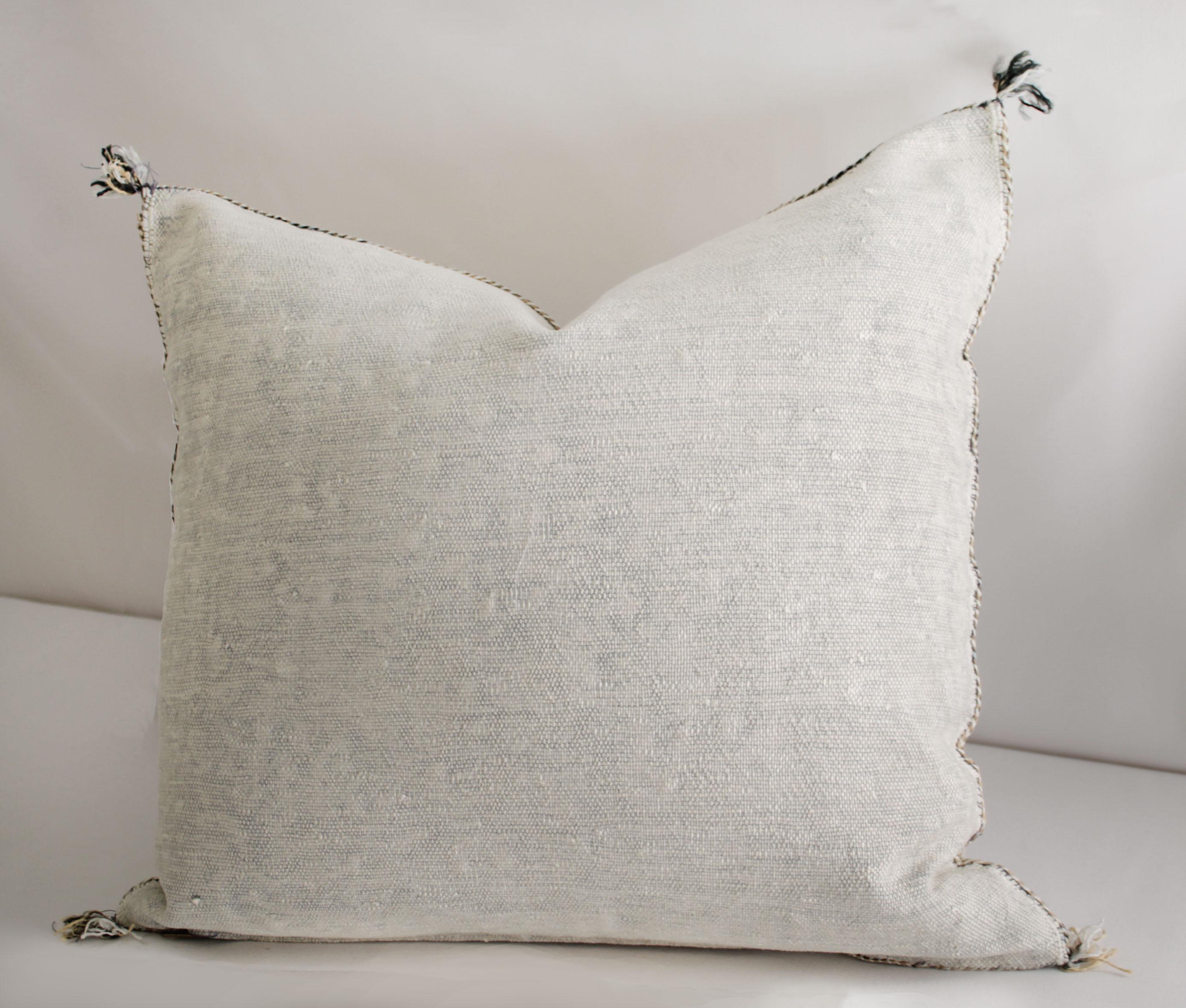 Cotton Moroccan Handwoven Cactus Silk Pillow with Diamond Pattern