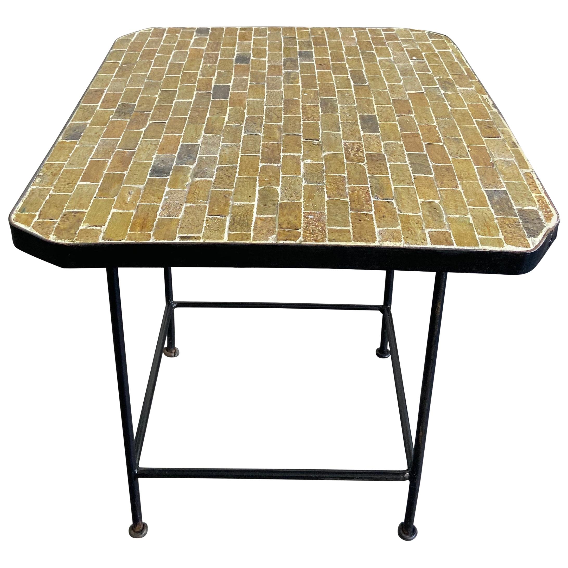 Lime Green and Red Trim Moroccan Mosaic Side Table HalfMoon at 1stDibs
