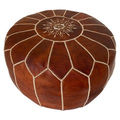 Moroccan Handcrafted Leather Brown Ottoman