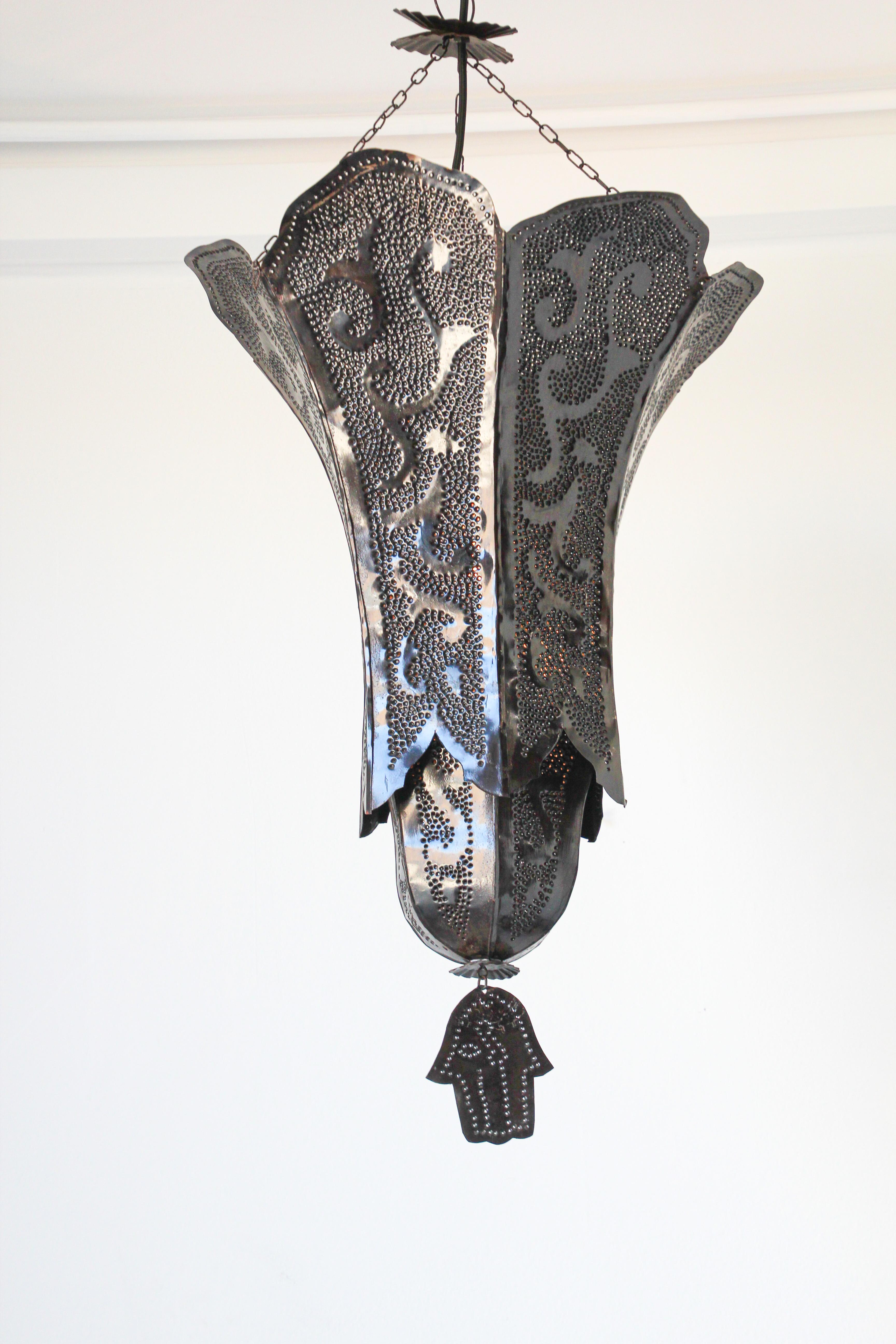 Moroccan Handcrafted Metal Lantern Pendant, North Africa In Good Condition For Sale In North Hollywood, CA