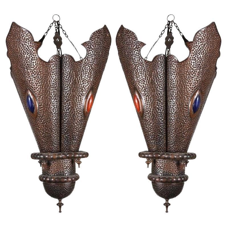 Moroccan Handcrafted Metal Lanterns, North Africa set of 2