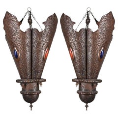 Moroccan Handcrafted Metal Lanterns, North Africa set of 2