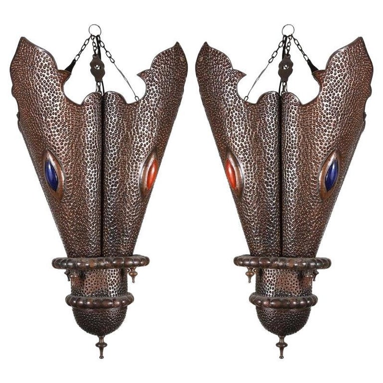Moroccan Handcrafted Metal Lanterns, North Africa set of 2 For Sale at
