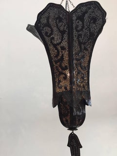 Moorish Handcrafted Metal Lanterns Pendants with Hand of Fatima, North Africa