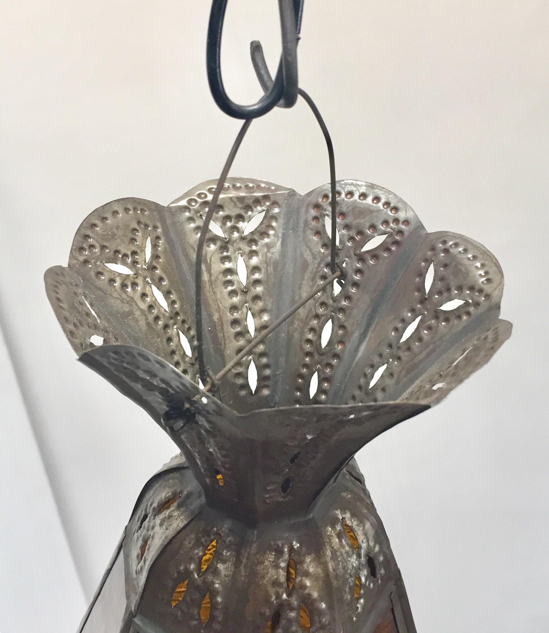 Moroccan Handcrafted Moorish Amber Glass Lantern Pendant For Sale 6