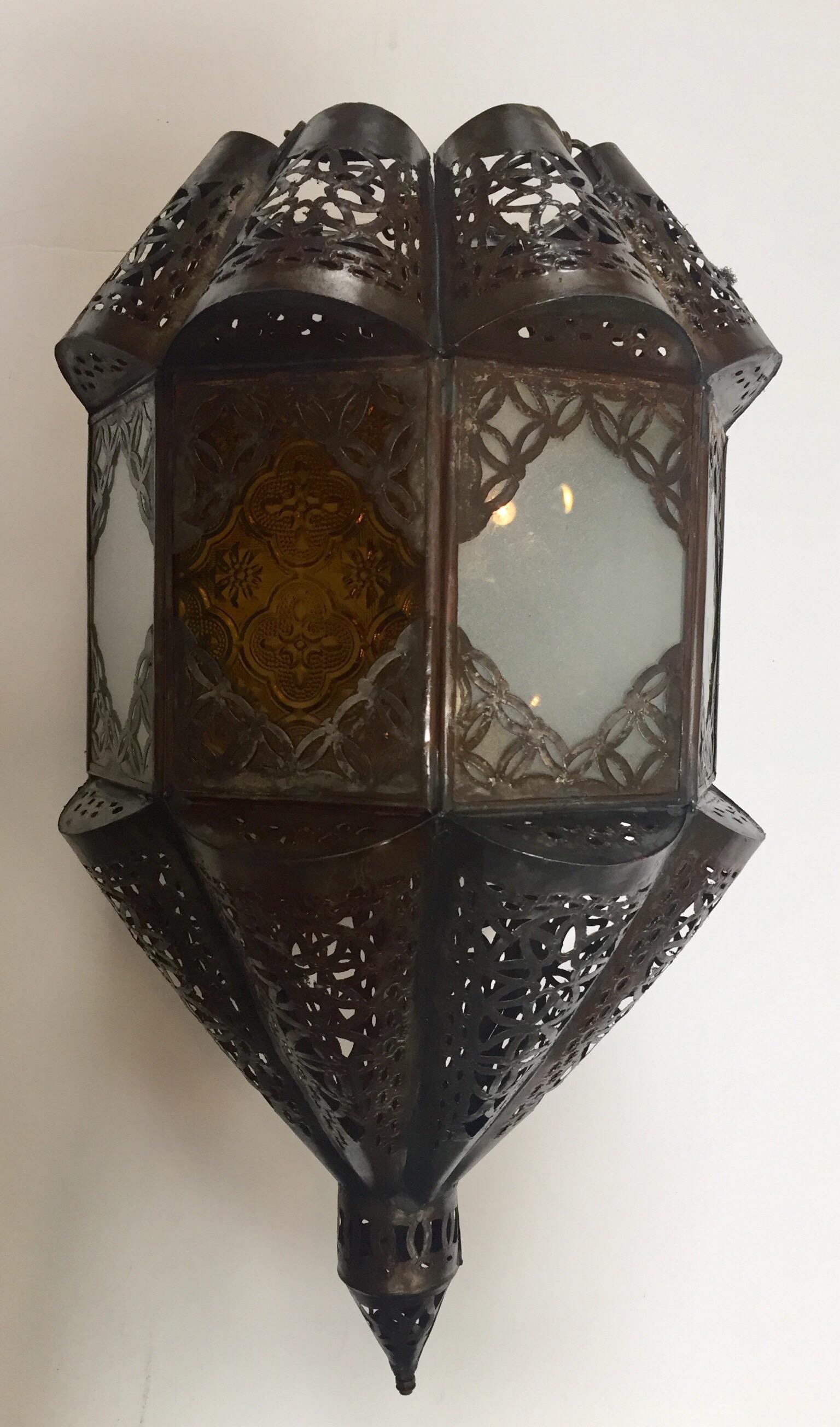 Moroccan Lantern Handcrafted Moorish Metal and Glass For Sale 2