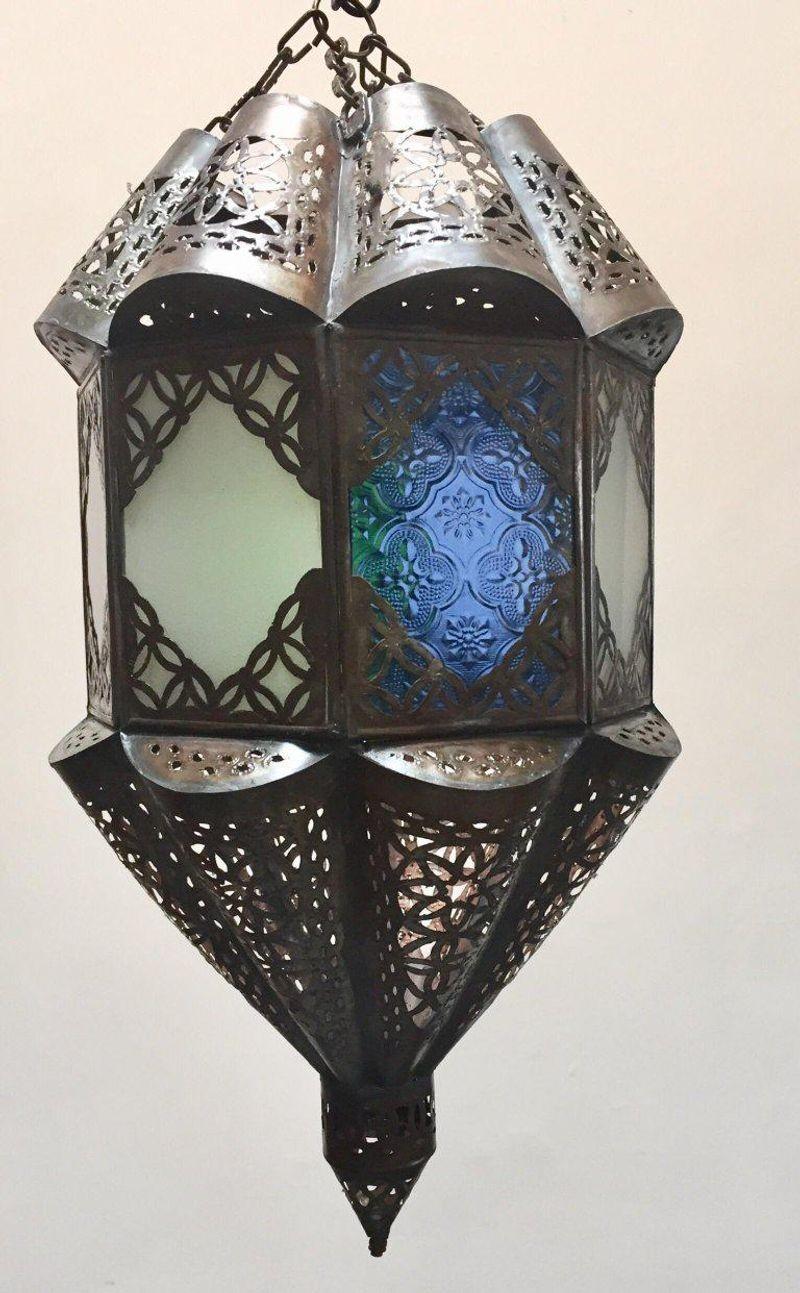 Moroccan Lantern Handcrafted Moorish Pendant Glass For Sale 5