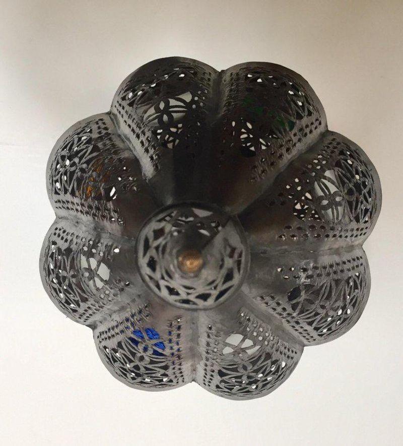 Late 20th Century Moroccan Lantern Handcrafted Moorish Pendant Glass For Sale